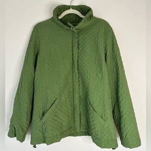 Eileen Fisher Quilted 100% Silk Green Jacket